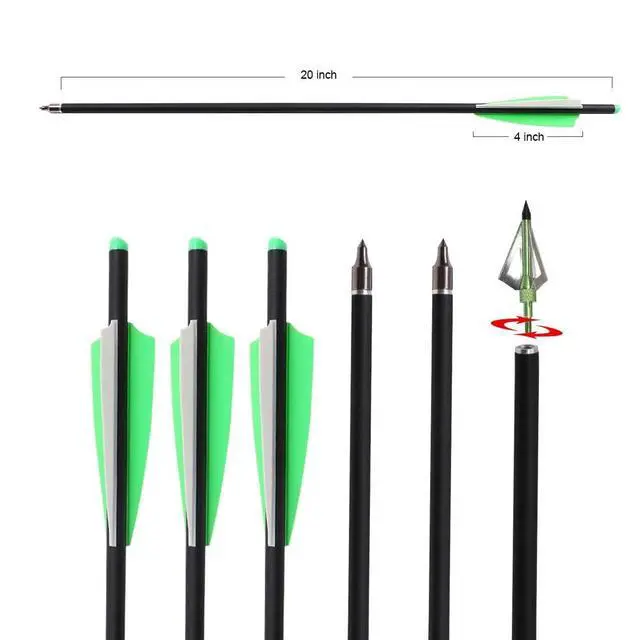 Alt view image 3 of 7 - 20 Inch Carbon Crossbow Bolt and Crossbow Broadheads Set, 12 Pcs Hunting Carbon Arrows for Crossbow with 3 Blade Broadheads 6 Pcs for Archery Practise Hunting Crossbow Arrows