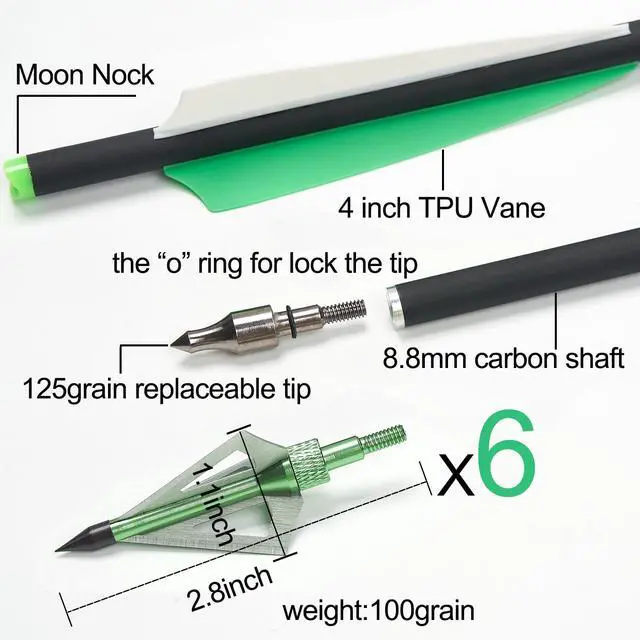 Alt view image 2 of 7 - 20 Inch Carbon Crossbow Bolt and Crossbow Broadheads Set, 12 Pcs Hunting Carbon Arrows for Crossbow with 3 Blade Broadheads 6 Pcs for Archery Practise Hunting Crossbow Arrows