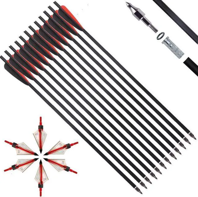 Main image of 20 Inch Carbon Crossbow Bolt and Crossbow Broadheads Set, 12 Pcs Hunting Carbon Arrows for Crossbow with 3 Blade Broadheads 6 Pcs for Archery Practise Hunting Crossbow Arrows