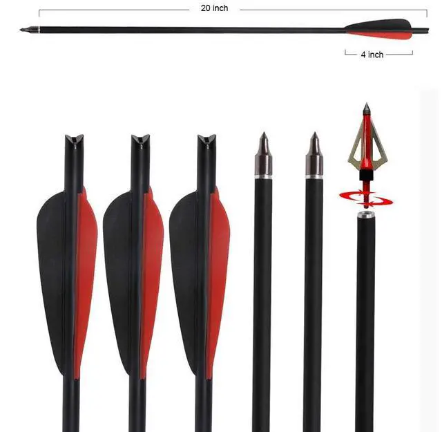 Alt view image 3 of 7 - 20 Inch Carbon Crossbow Bolt and Crossbow Broadheads Set, 12 Pcs Hunting Carbon Arrows for Crossbow with 3 Blade Broadheads 6 Pcs for Archery Practise Hunting Crossbow Arrows