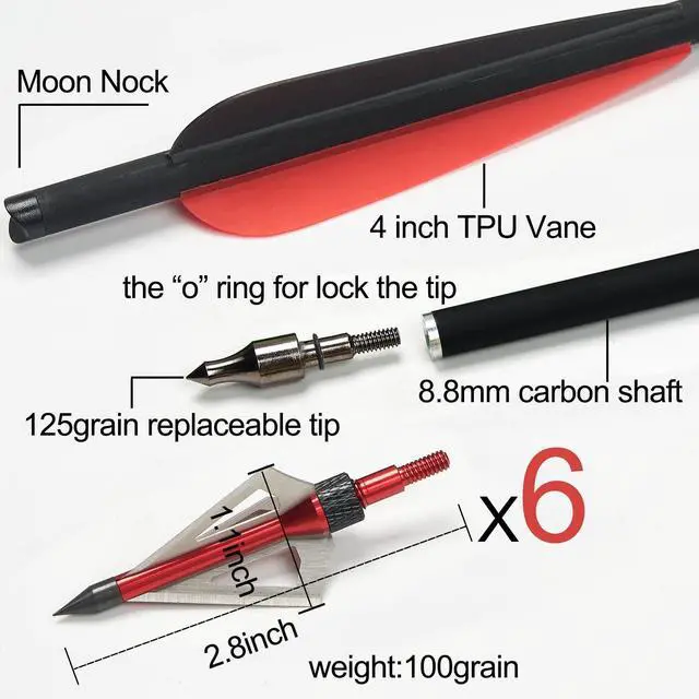 Alt view image 2 of 7 - 20 Inch Carbon Crossbow Bolt and Crossbow Broadheads Set, 12 Pcs Hunting Carbon Arrows for Crossbow with 3 Blade Broadheads 6 Pcs for Archery Practise Hunting Crossbow Arrows