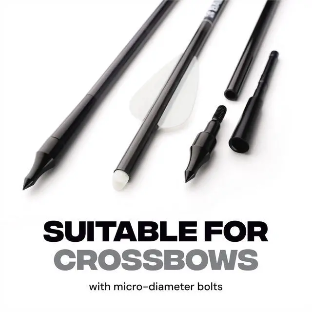 Alt view image 2 of 7 - Sting Micro-Diameter Crossbow Bolts Carbon Arrows with Field Tips, Half-Moon Nocks, Penetrator Inserts for Hunting Broadheads OD 6.0mm