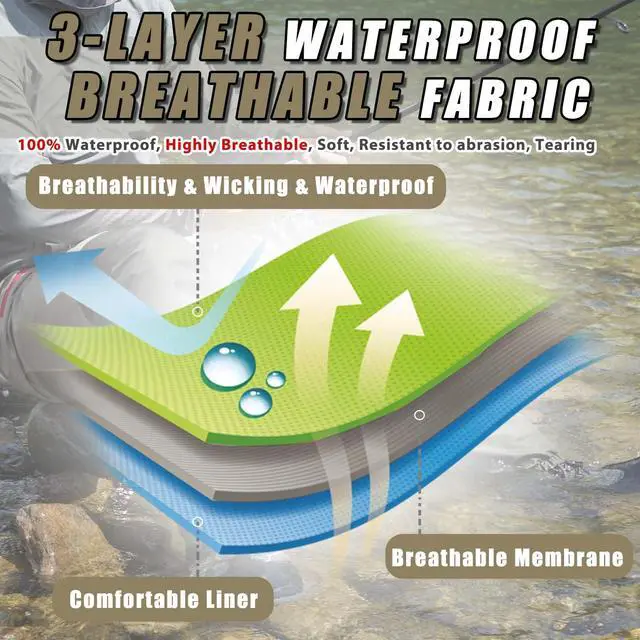 Alt view image 3 of 6 - Waist Wader Pants for Men and Women, 3-Ply Breathable Waterproof Fishing Waders with Pockets and Durable Stockingfoot