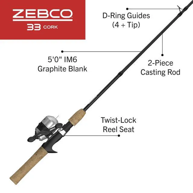 Alt view image 2 of 7 - 33 Cork Reel and Fishing Rod Combo, Graphite Rod with Cork Handle, QuickSet Anti-Reverse Fishing Reel with Bite Alert