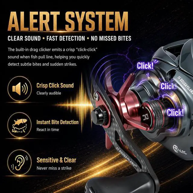 Alt view image 6 of 7 - Upgraded DC Baitcasting Reel with Digital Control Braking, Carbon Fiber Handle, 7+1 Stainless Steel Bearings, 7.2:1 Gear Ratio, Brass Gear, Audible Drag Clicker