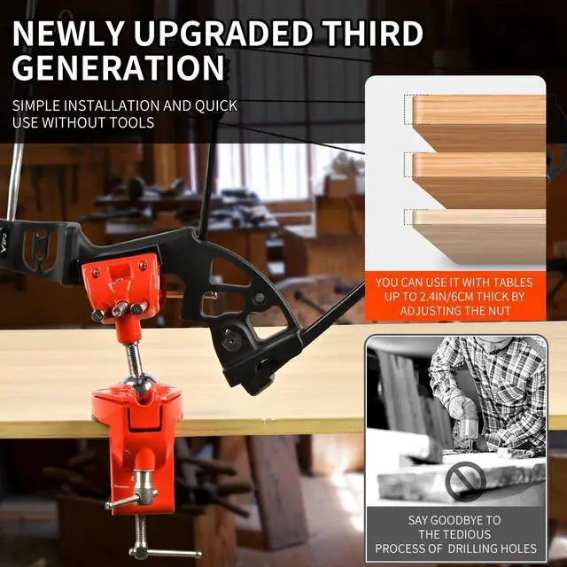 Alt view image 3 of 7 - 360° Rotating Universal Bow Vise for Compound & Recurve Bow Tuning | 360° full swivel, sturdy metal build, non-marring padded clamp, removable bench mount, home workbench & archery workshop