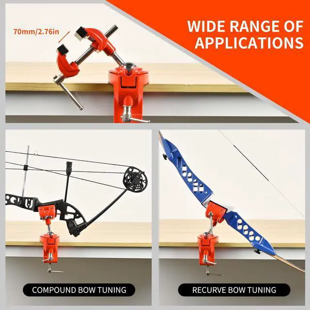Alt view image 4 of 7 - 360° Rotating Universal Bow Vise for Compound & Recurve Bow Tuning | 360° full swivel, sturdy metal build, non-marring padded clamp, removable bench mount, home workbench & archery workshop