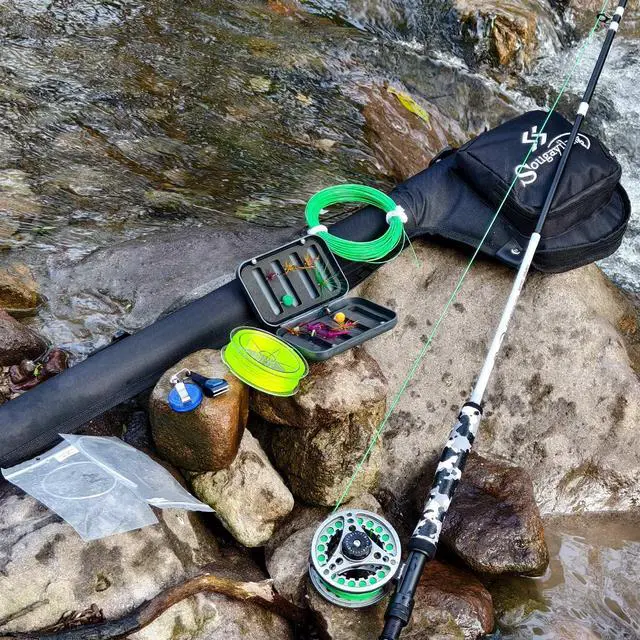 Alt view image 6 of 7 - Standard Fly Fishing Combo Starter Kit, 5/6 Weight 9' Fly Rod with SuperPolymer Handle, Accessories, Carrying Case, Fly Box Case & Fishing Flies