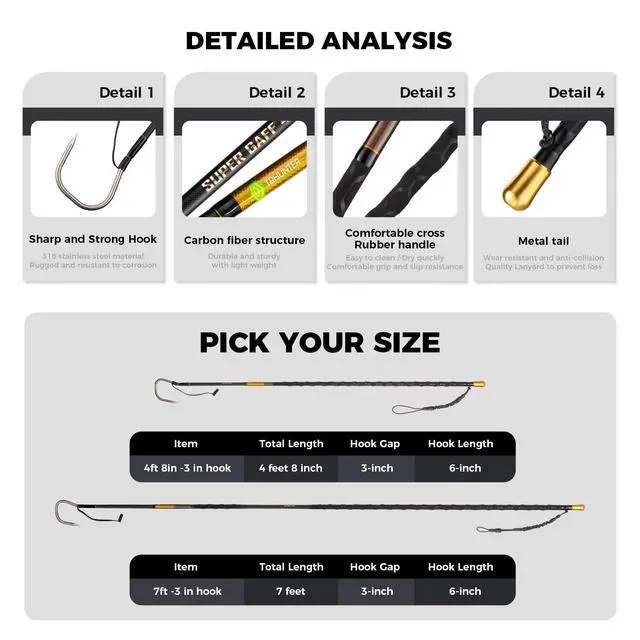 Alt view image 3 of 7 - Carbon Fiber Fishing Gaff Saltwater Fish Gaff with S316 Stainless Steel Fishing Hook