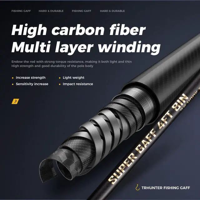 Alt view image 5 of 7 - Carbon Fiber Fishing Gaff Saltwater Fish Gaff with S316 Stainless Steel Fishing Hook