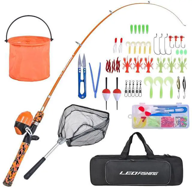 Main image of Kids Fishing Pole Set with Full Starter Kits Portable Telescopic Fishing Rod and Spincast Reel with a Fishing Net and Bucket for Boys Girls and Youth