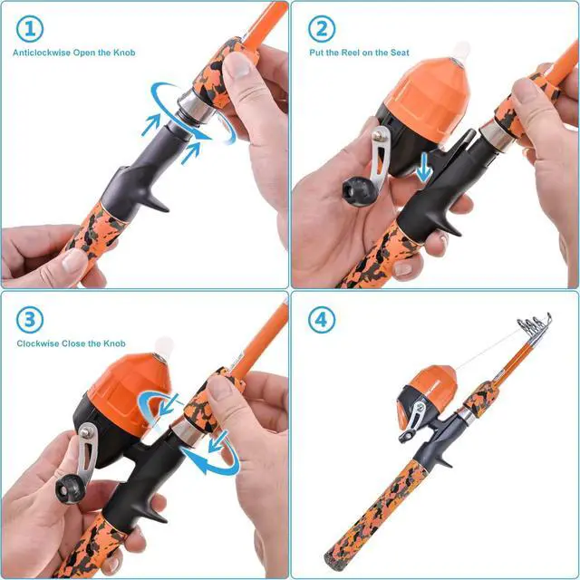 Alt view image 3 of 6 - Kids Fishing Pole Set with Full Starter Kits Portable Telescopic Fishing Rod and Spincast Reel with a Fishing Net and Bucket for Boys Girls and Youth