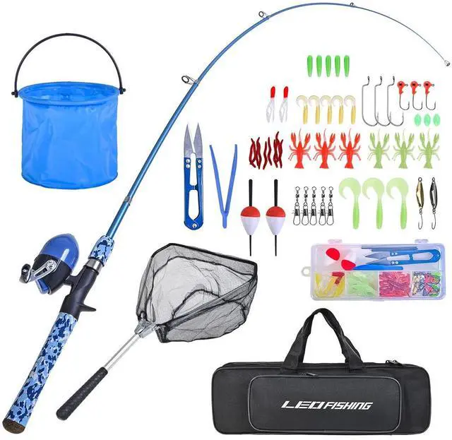 Main image of Kids Fishing Pole Set with Full Starter Kits Portable Telescopic Fishing Rod and Spincast Reel with a Fishing Net and Bucket for Boys Girls and Youth