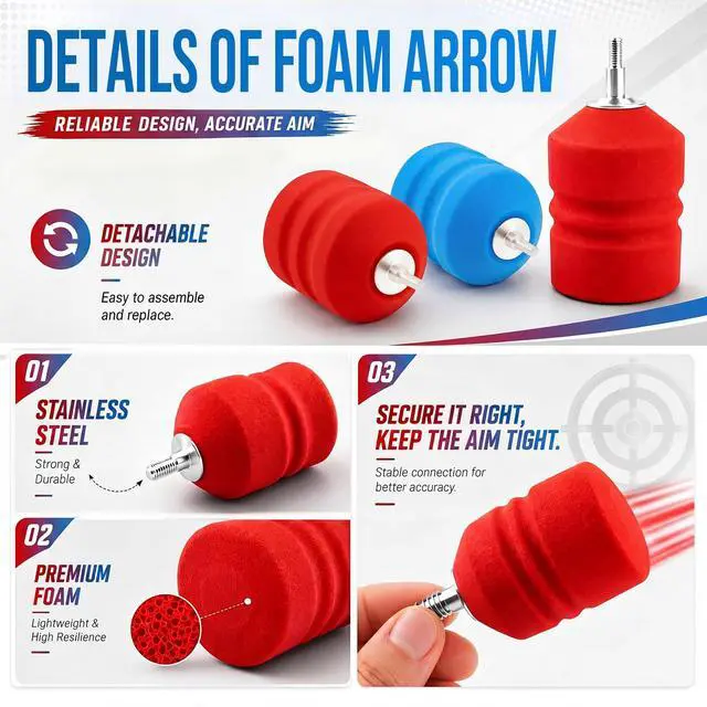 Alt view image 4 of 7 - 30 Inch Foam Tipped Arrows, 6/12 Pcs Removable Sponge Tip Archery LARP Practice Arrows with Archery Carbon Bow for Compound Bow, Combat Game, Training, Cs Shooting