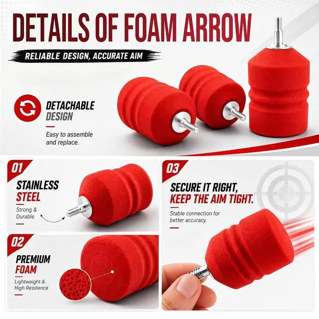Alt view image 4 of 7 - 30 Inch Foam Tipped Arrows, 6/12 Pcs Removable Sponge Tip Archery LARP Practice Arrows with Archery Carbon Bow for Compound Bow, Combat Game, Training, Cs Shooting