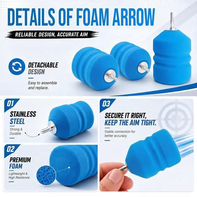 Alt view image 4 of 7 - 30 Inch Foam Tipped Arrows, 6/12 Pcs Removable Sponge Tip Archery LARP Practice Arrows with Archery Carbon Bow for Compound Bow, Combat Game, Training, Cs Shooting