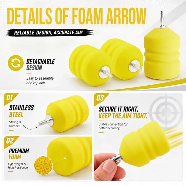 Alt view image 4 of 7 - 30 Inch Foam Tipped Arrows, 6/12 Pcs Removable Sponge Tip Archery LARP Practice Arrows with Archery Carbon Bow for Compound Bow, Combat Game, Training, Cs Shooting