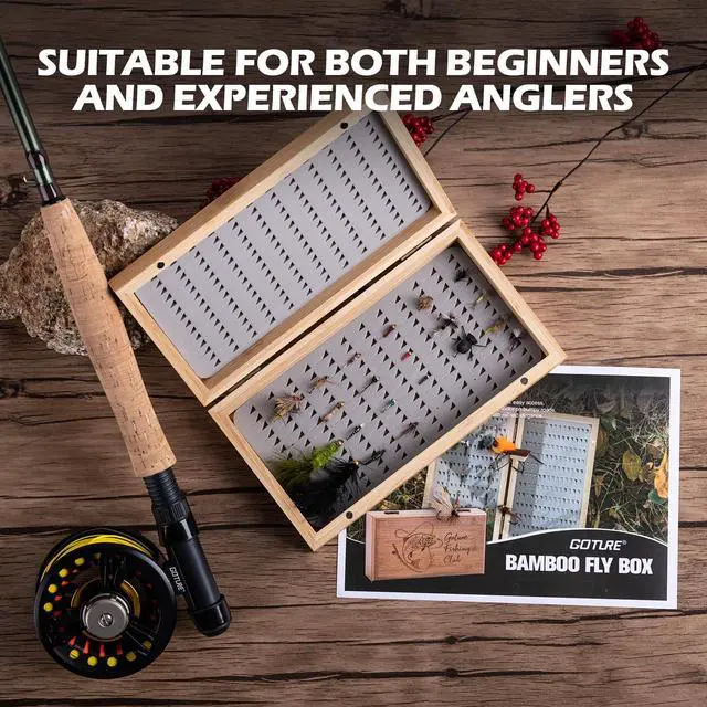 Alt view image 2 of 7 - Fly Fishing Flies Kit, 54pcs Dry Wet Flies Streamers Nymphs with Wooden Fly Box, Bass Trout Steelhead Salmon Lures Set Assortment Kit, Gifts for Men