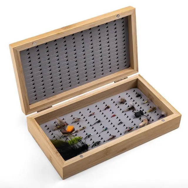 Alt view image 7 of 7 - Fly Fishing Flies Kit, 54pcs Dry Wet Flies Streamers Nymphs with Wooden Fly Box, Bass Trout Steelhead Salmon Lures Set Assortment Kit, Gifts for Men