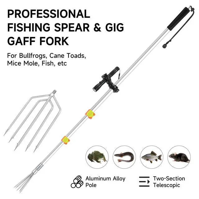 Alt view image 4 of 6 - Fishing Harpoon Spear Gaff Gig, Frog Flounder Fork Hook, 4ft-8ft | Fishing Harpoon Gig, Captures Frogs and Flounders Securely, Fits Ice Fishing, Streams, And Swamps