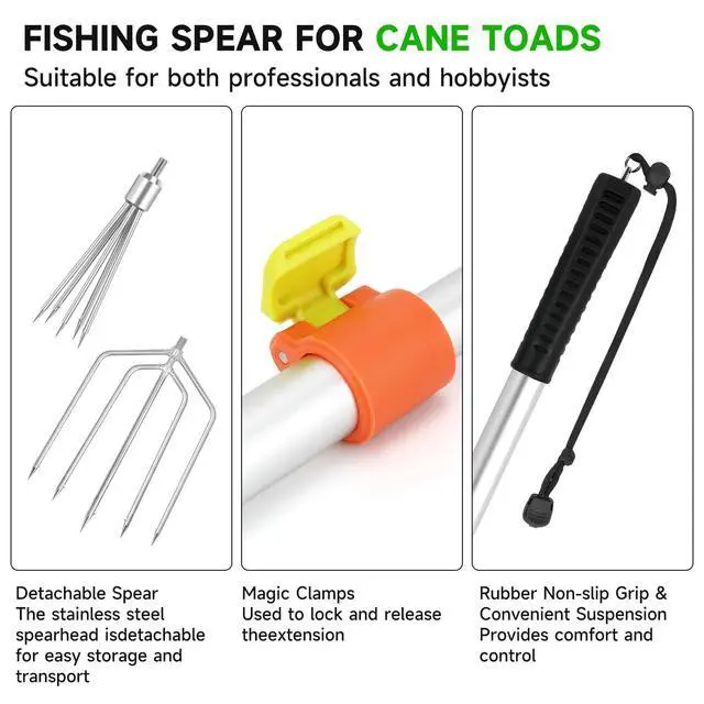 Alt view image 3 of 6 - Fishing Harpoon Spear Gaff Gig, Frog Flounder Fork Hook, 4ft-8ft | Fishing Harpoon Gig, Captures Frogs and Flounders Securely, Fits Ice Fishing, Streams, And Swamps