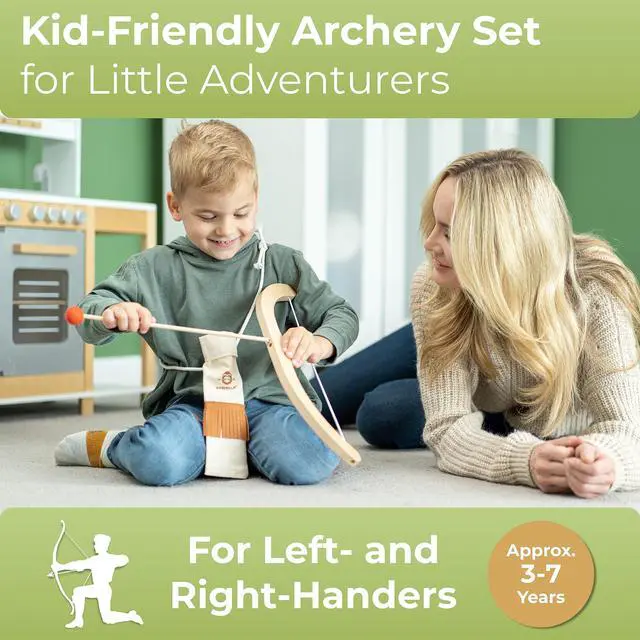 Alt view image 2 of 7 - ® Kids Bow and Arrow Set | Wooden Archery Toy for Boys & Girls Aged 3-7, Bow and Arrow for Kids | Includes 5 Arrows, 4 Targets, Cotton Quiver | Indoor & Outdoor Play