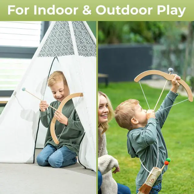 Alt view image 3 of 7 - ® Kids Bow and Arrow Set | Wooden Archery Toy for Boys & Girls Aged 3-7, Bow and Arrow for Kids | Includes 5 Arrows, 4 Targets, Cotton Quiver | Indoor & Outdoor Play