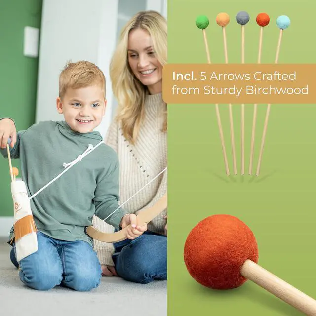 Alt view image 5 of 7 - ® Kids Bow and Arrow Set | Wooden Archery Toy for Boys & Girls Aged 3-7, Bow and Arrow for Kids | Includes 5 Arrows, 4 Targets, Cotton Quiver | Indoor & Outdoor Play