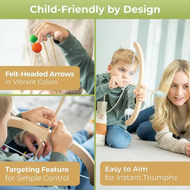 Alt view image 4 of 7 - ® Kids Bow and Arrow Set | Wooden Archery Toy for Boys & Girls Aged 3-7, Bow and Arrow for Kids | Includes 5 Arrows, 4 Targets, Cotton Quiver | Indoor & Outdoor Play