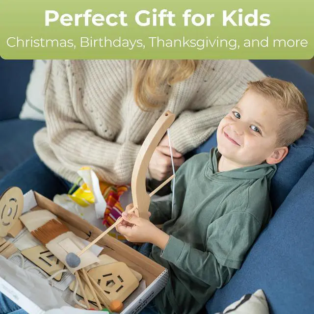 Alt view image 7 of 7 - ® Kids Bow and Arrow Set | Wooden Archery Toy for Boys & Girls Aged 3-7, Bow and Arrow for Kids | Includes 5 Arrows, 4 Targets, Cotton Quiver | Indoor & Outdoor Play