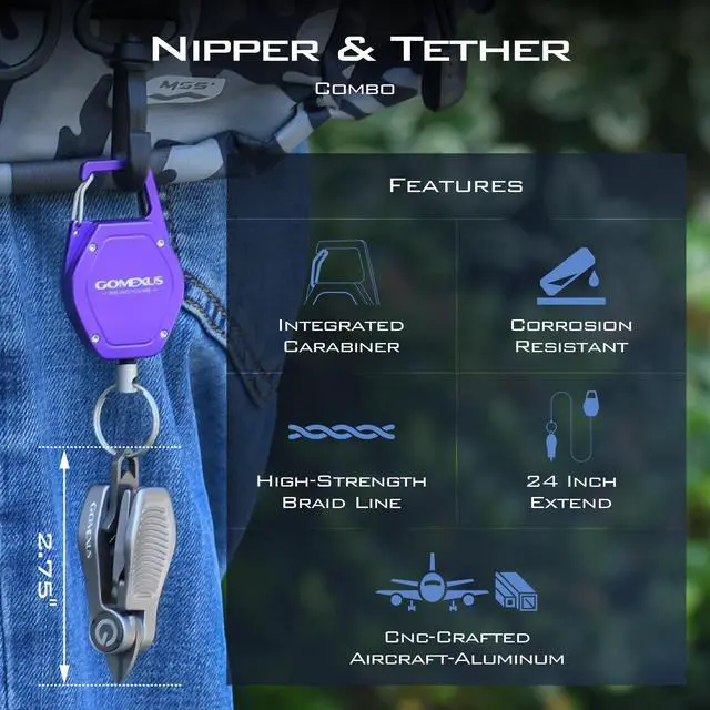 Alt view image 5 of 7 - Sharkbite Fishing Line Cutter with Retractors and Fishing Knot Tying Tool and Hook Eye Cleaner, Fly Fishing Nippers
