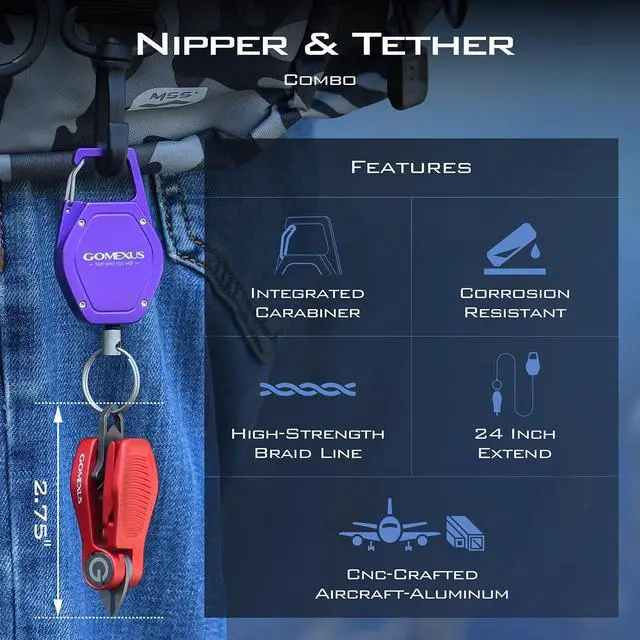 Alt view image 5 of 7 - Sharkbite Fishing Line Cutter with Retractors and Fishing Knot Tying Tool and Hook Eye Cleaner, Fly Fishing Nippers