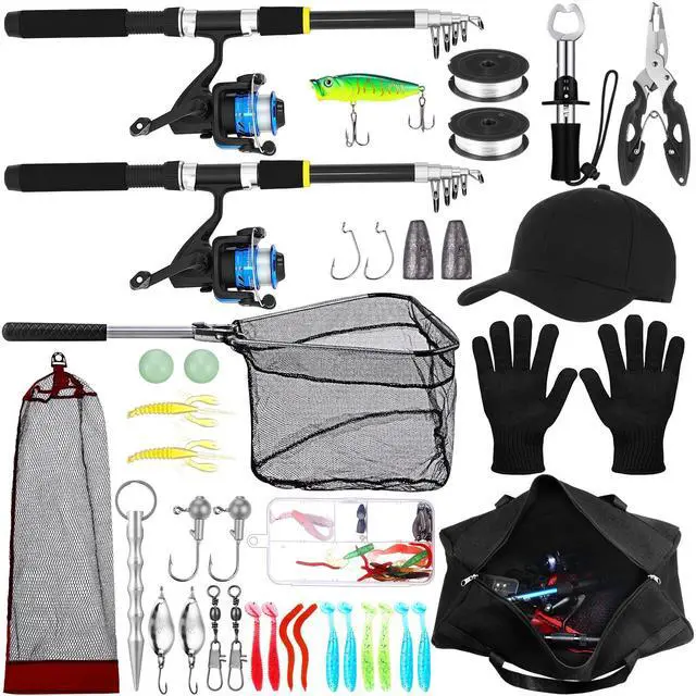 Main image of Telescopic Fishing Rod and Reel Combo 2 Pcs Collapsible Fishing Pole Kit with Plier Lip Gripper Lures Carrier Bag Pre-Loaded Spinning Reel for Beginner Men Travel Saltwater Freshwater