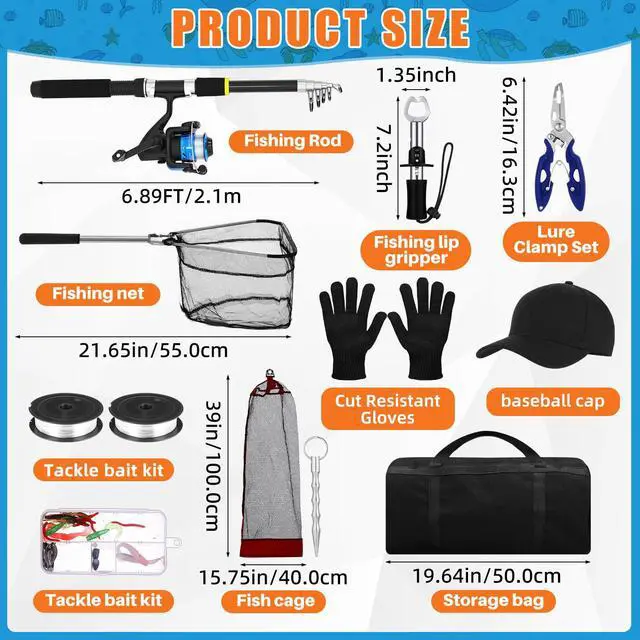 Alt view image 2 of 6 - Telescopic Fishing Rod and Reel Combo 2 Pcs Collapsible Fishing Pole Kit with Plier Lip Gripper Lures Carrier Bag Pre-Loaded Spinning Reel for Beginner Men Travel Saltwater Freshwater