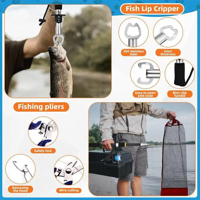 Alt view image 3 of 6 - Telescopic Fishing Rod and Reel Combo 2 Pcs Collapsible Fishing Pole Kit with Plier Lip Gripper Lures Carrier Bag Pre-Loaded Spinning Reel for Beginner Men Travel Saltwater Freshwater