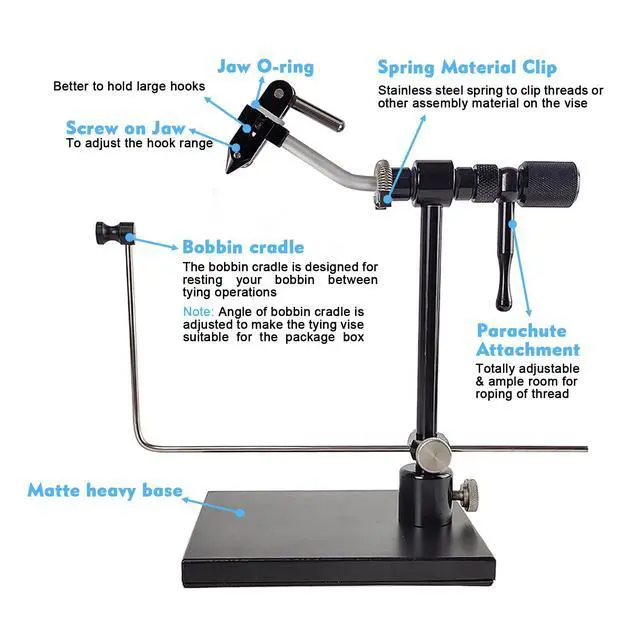 Alt view image 2 of 7 - 360 Degree Rotary Fly Tying Vise Aluminum Fly Tying Tool with Hardened Steel Jaws Adjustable Hook Size 28 to 5 0 Fly Fishing Vise