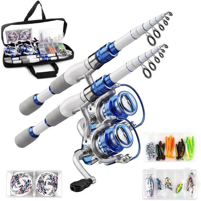 Main image of Fishing Rod and Reel Combo,2 Pcs 2.1M Collapsible Fishing Rod Kit with Carrier Bag,Spinning Reels,2 Lines,Lures Baits,Fishing Gifts for Men Women Saltwater Freshwater
