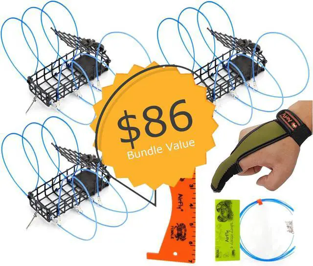 Alt view image 2 of 7 - Castable Crab Trap for Pier, Jetty & Surf - 6-Loop Fishing Pole Crab Trap | Dungeness, Blue & Rock Crabs | Lead-Free | CA, OR, WA, MD & FL, Made in USA (3 Traps + Gauge Kit)