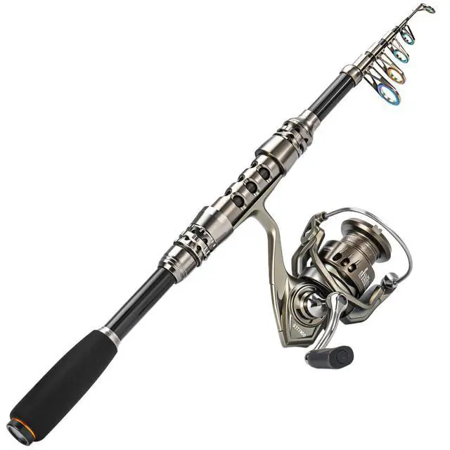Alt view image 2 of 7 - Fishing Rod and Reel Combo 5.9FT Telescopic Carbon Fiber Fishing Pole with 12+1 BB Spinning Reel, Saltwater Freshwater Kit