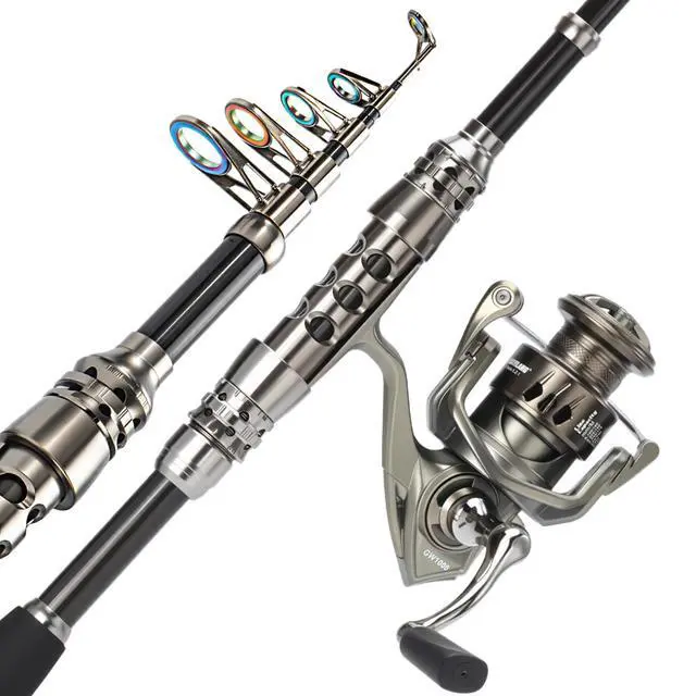 Alt view image 3 of 7 - Fishing Rod and Reel Combo 5.9FT Telescopic Carbon Fiber Fishing Pole with 12+1 BB Spinning Reel, Saltwater Freshwater Kit