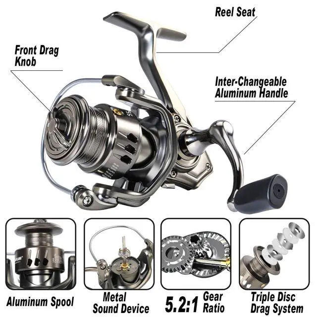 Alt view image 4 of 7 - Fishing Rod and Reel Combo 5.9FT Telescopic Carbon Fiber Fishing Pole with 12+1 BB Spinning Reel, Saltwater Freshwater Kit