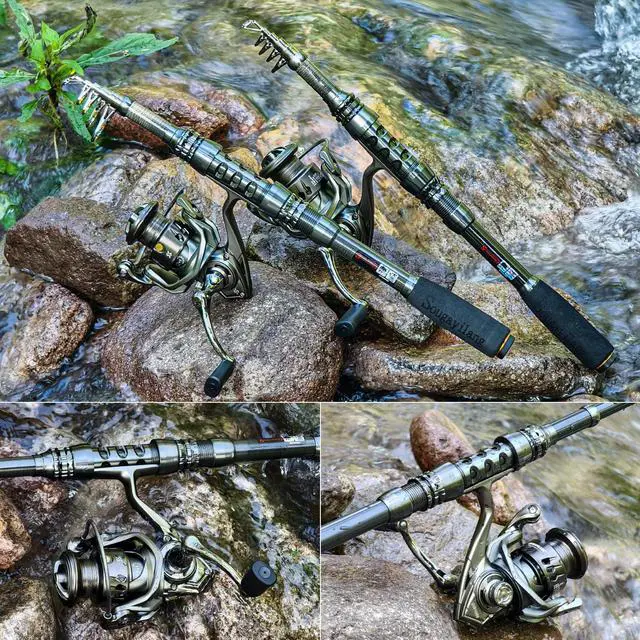 Alt view image 7 of 7 - Fishing Rod and Reel Combo 5.9FT Telescopic Carbon Fiber Fishing Pole with 12+1 BB Spinning Reel, Saltwater Freshwater Kit