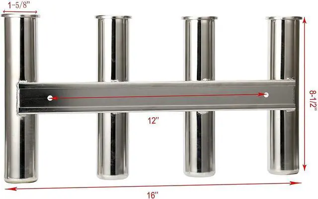 Alt view image 2 of 7 - 4 Tube Fishing Rod Rack Mirror Finish Stainless Steel 316 Wall / Side Mounted Rod Holder for Boat Yacht