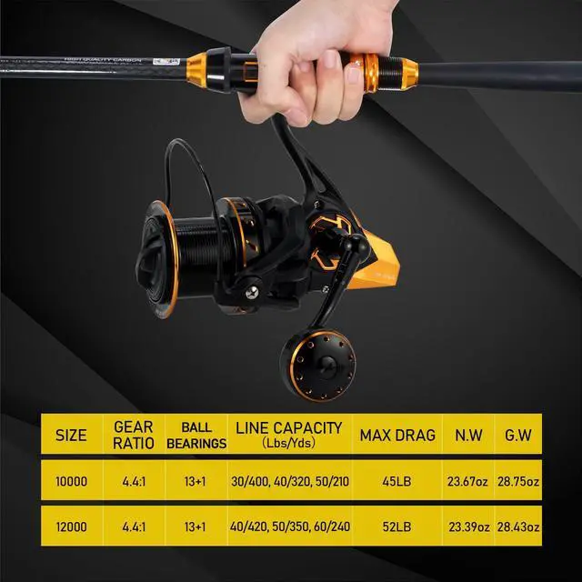 Alt view image 2 of 6 - Saltwater Spinning Reels, Full Metal Surf Fishing Reel, 13 +1 BB, 52LB Max Drag Ocean Sea Fishing Reel, Heavy Duty Long Cast Offshore Trolling Reel