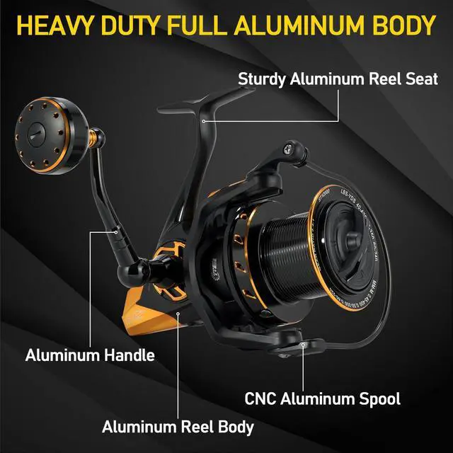 Alt view image 6 of 6 - Saltwater Spinning Reels, Full Metal Surf Fishing Reel, 13 +1 BB, 52LB Max Drag Ocean Sea Fishing Reel, Heavy Duty Long Cast Offshore Trolling Reel