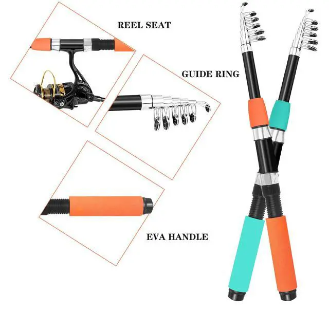 Alt view image 2 of 6 - Telescopic Fishing Rod and Reel Combo Set, 2PCS Collapsible Fishing Poles, Fishing Kit with Spinning Reel, Travel Saltwater Freshwater Fishing Gear for Adults Beginners