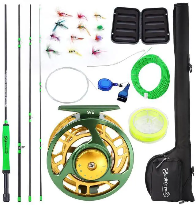 Main image of Standard Fly Fishing Combo Starter Kit, 5/6 Weight 9' Fly Rod with SuperPolymer Handle, Accessories, Carrying Case, Fly Box Case & Fishing Flies