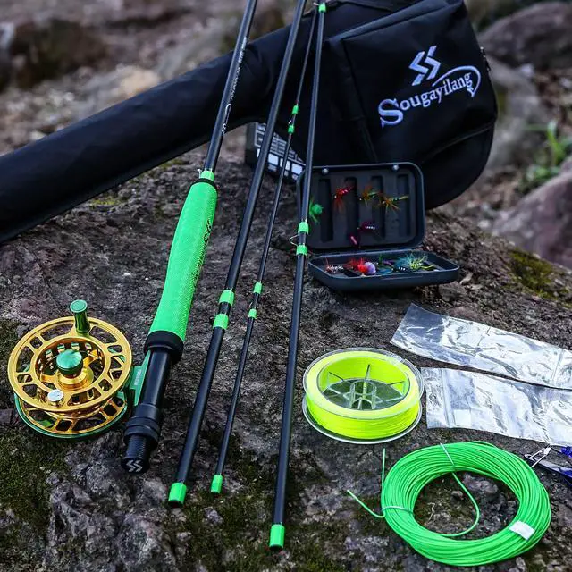 Alt view image 7 of 7 - Standard Fly Fishing Combo Starter Kit, 5/6 Weight 9' Fly Rod with SuperPolymer Handle, Accessories, Carrying Case, Fly Box Case & Fishing Flies