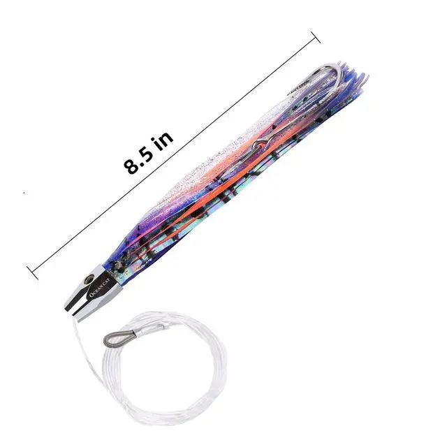 Alt view image 4 of 7 - Saltwater Trolling Lures Set, Offshore Fishing Lure Rigged Circle Hook & 6 in/9 in Hoochie Octopus/Squid Skirts for Catching Mahi, Tuna, Wahoo and Big Game Fishes