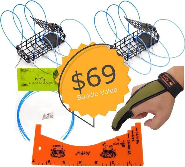 Alt view image 2 of 7 - Castable Crab Trap for Pier, Jetty & Surf - 6-Loop Fishing Pole Crab Trap | Dungeness, Blue & Rock Crabs | Lead-Free | CA, OR, WA, MD & FL, Made in USA (2 Traps + Gauge Kit)
